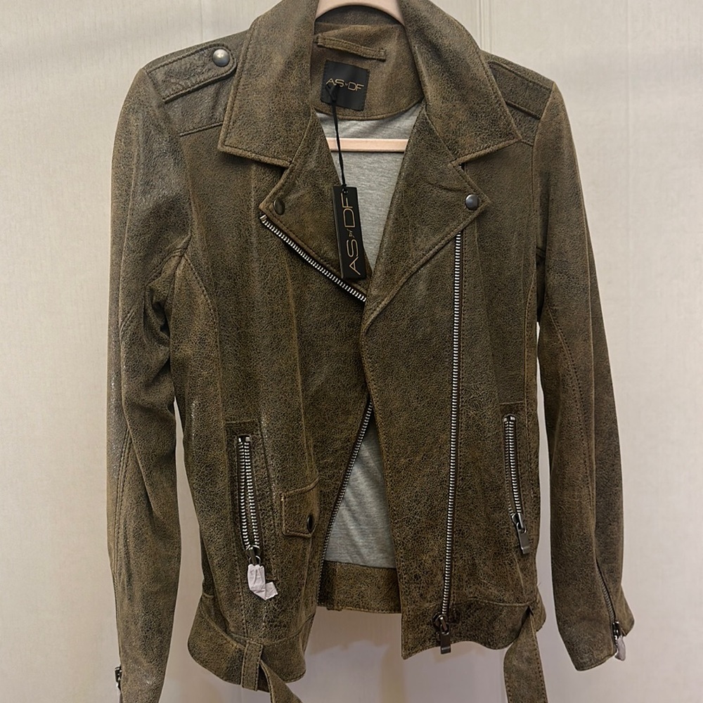 AS by DF crackled brown leather jacket